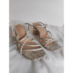 A New Day Women's 2.5" Strappy Buckle Heels Sandals Faux Snake skin ankle strap